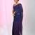Elegant navy blue linen saree with floral embroidery