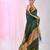 Elegant green and gold linen saree with striped borders