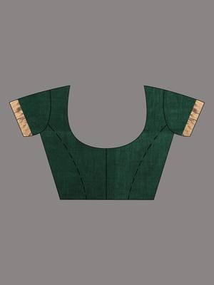 Elegant green and gold linen saree with striped borders 5