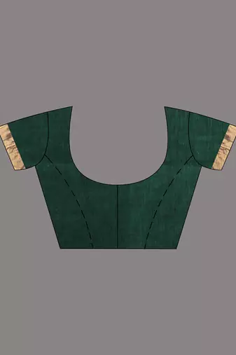 Elegant green and gold linen saree with striped borders