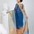 Elegant sapphire blue and gold linen saree with striped borders