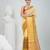 Elegant yellow and gold linen saree with striped borders