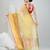 Elegant yellow and gold linen saree with striped borders