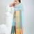 Elegant sky blue and gold linen saree with striped borders