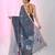 Grey linen saree with pink bird & texture motifs and zari borders
