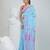 Sky blue cotton saree with traditional woven patterns and tassel border