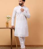 Blue chikankari embroidery cotton kurta with silk churidar pajama