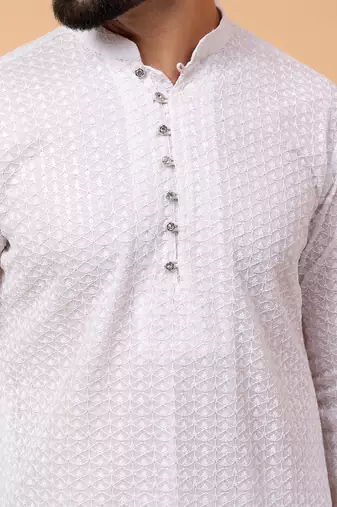 Blue chikankari embroidery cotton kurta with silk churidar pajama