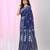 Navy blue cotton saree with traditional woven patterns and tassel border