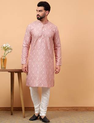 Blue chikankari embroidery cotton kurta with silk churidar pajama by treemoda 1