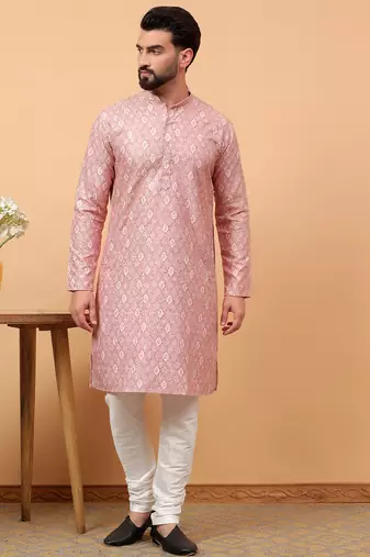 Blue chikankari embroidery cotton kurta with silk churidar pajama by treemoda