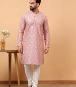 Blue chikankari embroidery cotton kurta with silk churidar pajama by treemoda