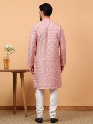 Blue chikankari embroidery cotton kurta with silk churidar pajama by treemoda 2