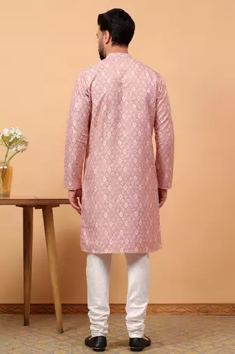Blue chikankari embroidery cotton kurta with silk churidar pajama by treemoda