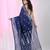 Navy blue cotton saree with traditional woven patterns and tassel border