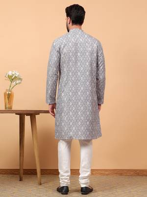 Blue chikankari embroidery cotton kurta with silk churidar pajama 2