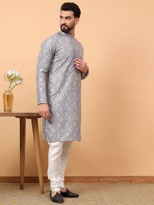 Blue chikankari embroidery cotton kurta with silk churidar pajama 3