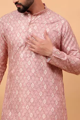 Blue chikankari embroidery cotton kurta with silk churidar pajama by treemoda