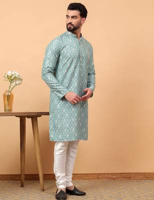 Blue chikankari embroidery cotton kurta with silk churidar pajama 3