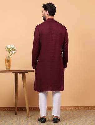 Maroon chikankari embroidery cotton kurta with aligarh pajama by treemoda 2