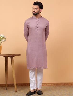 lavender chikankari embroidery cotton kurta with aligarh pajama 1