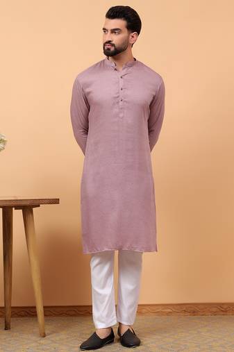 lavender chikankari embroidery cotton kurta with aligarh pajama