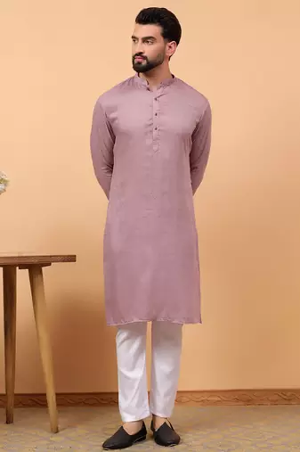 lavender chikankari embroidery cotton kurta with aligarh pajama