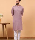lavender chikankari embroidery cotton kurta with aligarh pajama