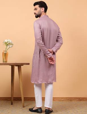lavender chikankari embroidery cotton kurta with aligarh pajama 2