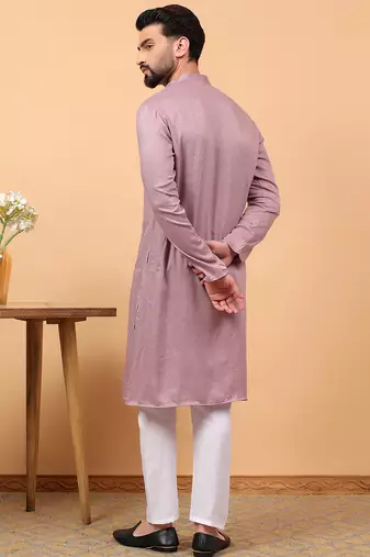 lavender chikankari embroidery cotton kurta with aligarh pajama