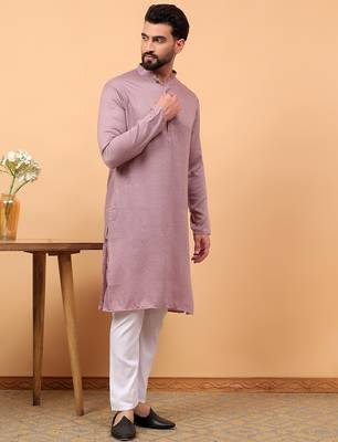 lavender chikankari embroidery cotton kurta with aligarh pajama 3