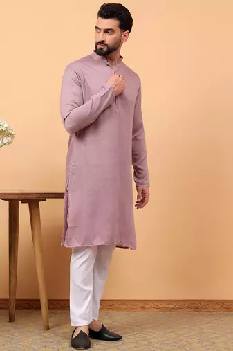 lavender chikankari embroidery cotton kurta with aligarh pajama