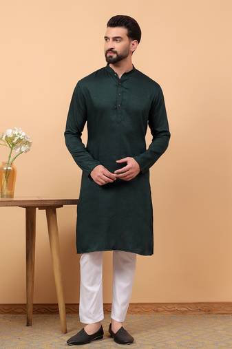 green chikankari embroidery cotton kurta  with aligarh pajama
