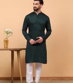 green chikankari embroidery cotton kurta  with aligarh pajama