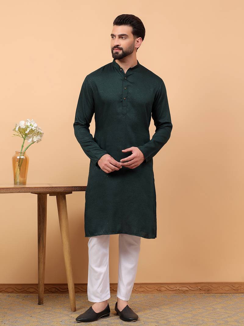 green chikankari embroidery cotton kurta  with aligarh pajama