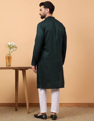 green chikankari embroidery cotton kurta  with aligarh pajama 2