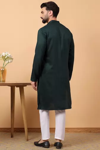 green chikankari embroidery cotton kurta  with aligarh pajama