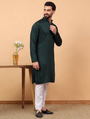 green chikankari embroidery cotton kurta  with aligarh pajama 3