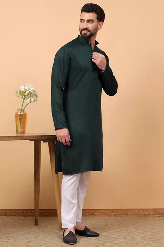 green chikankari embroidery cotton kurta  with aligarh pajama