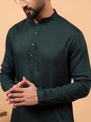 green chikankari embroidery cotton kurta  with aligarh pajama 4