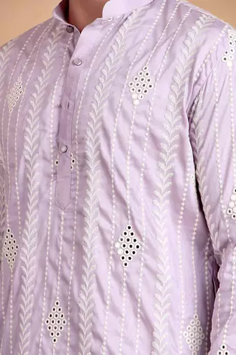Elegant pastel pink embroidered kurta pajama set for men by treemoda