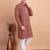 Elegant maroon kurta pyjama set with yellow thread embroidered geometric pattern & embellished neckline
