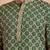 Elegant green kurta pyjama set with yellow thread embroidered geometric pattern & embellished neckline