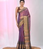 Elegant purple tissue saree with contrasting golden border