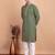 Elegant green kurta pyjama set with yellow thread embroidered geometric pattern & embellished neckline