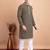 Elegant black kurta pyjama set with yellow thread embroidered geometric pattern & embellished neckline