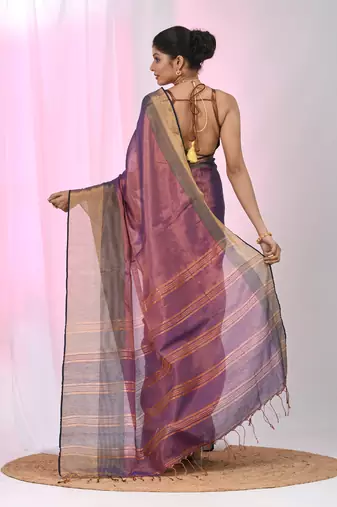 Elegant purple tissue saree with contrasting golden border