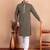 Elegant black kurta pyjama set with yellow thread embroidered geometric pattern & embellished neckline