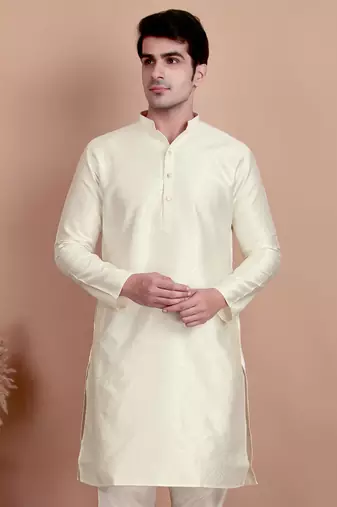 Art silk cream kurta with silk thread embroidered