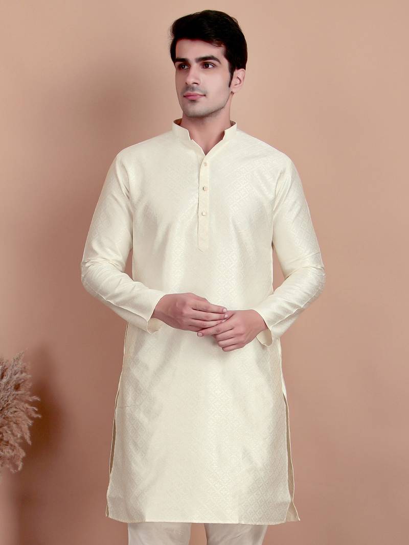 Art silk cream kurta with silk thread embroidered